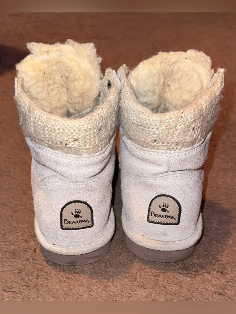 BearPaw Light Beige Suede Lace-Up Winter Boots with Knit Collar